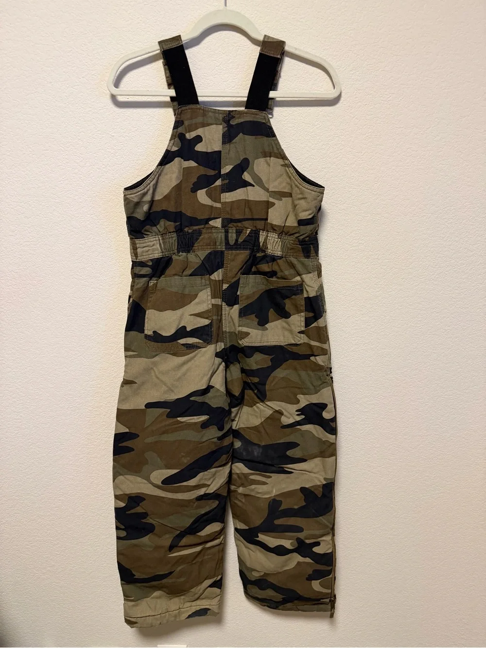 Walls Kids Camo Bib Overalls in Olive and Black
